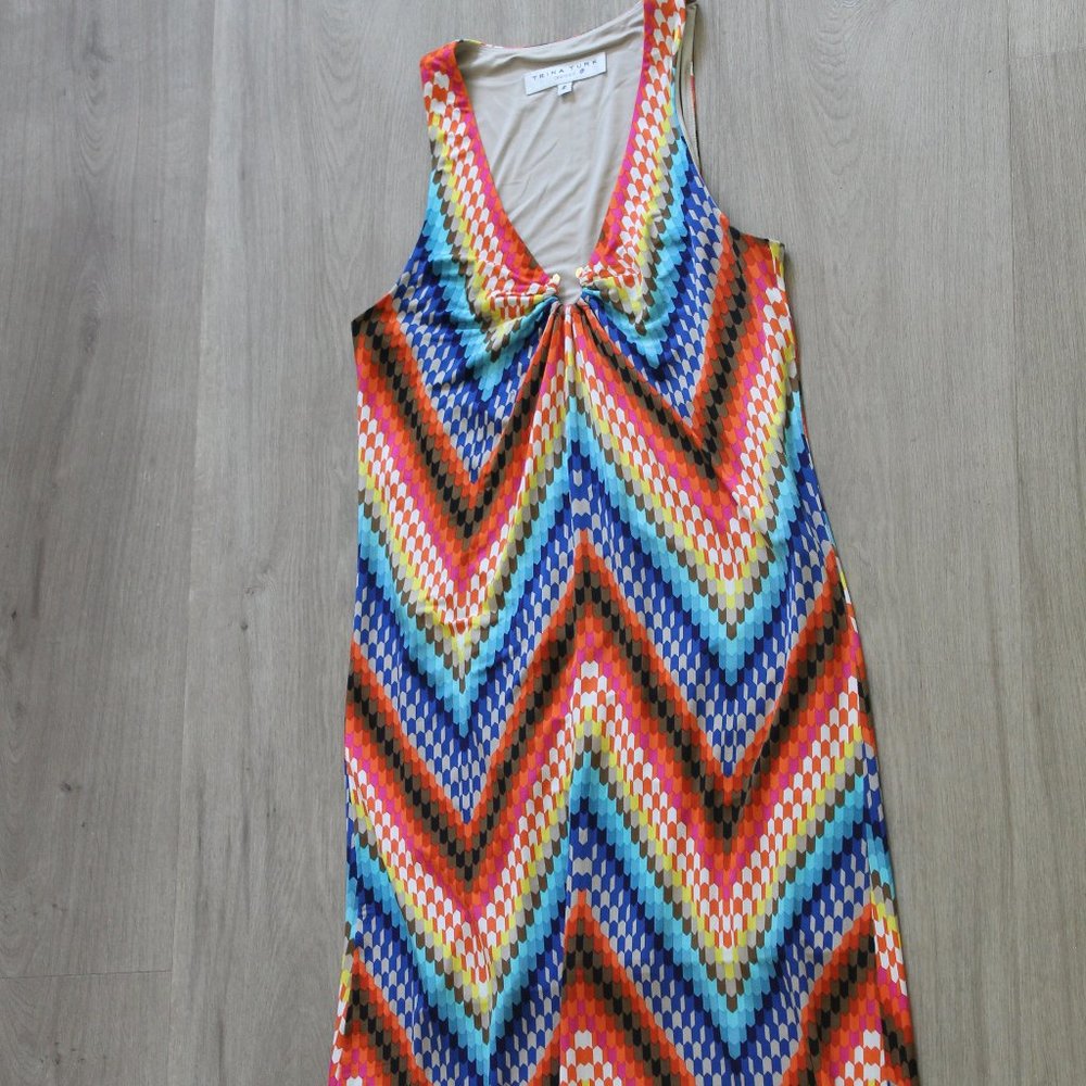 Trina Turk Maxi Dress Rayon Stretch Sleeveless Womens Size 2 Multicolored - Picture 10 of 16